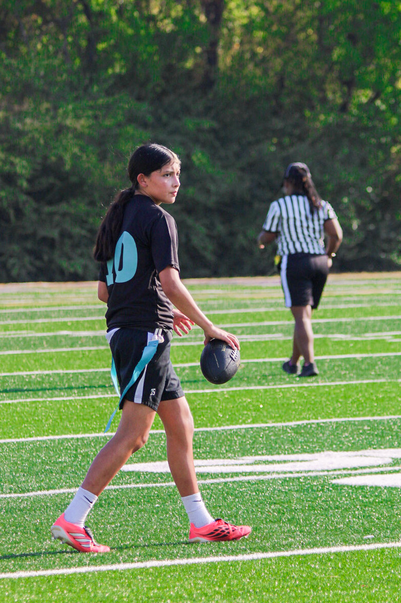 Jaylei working the sideline during the varsity scrimmage